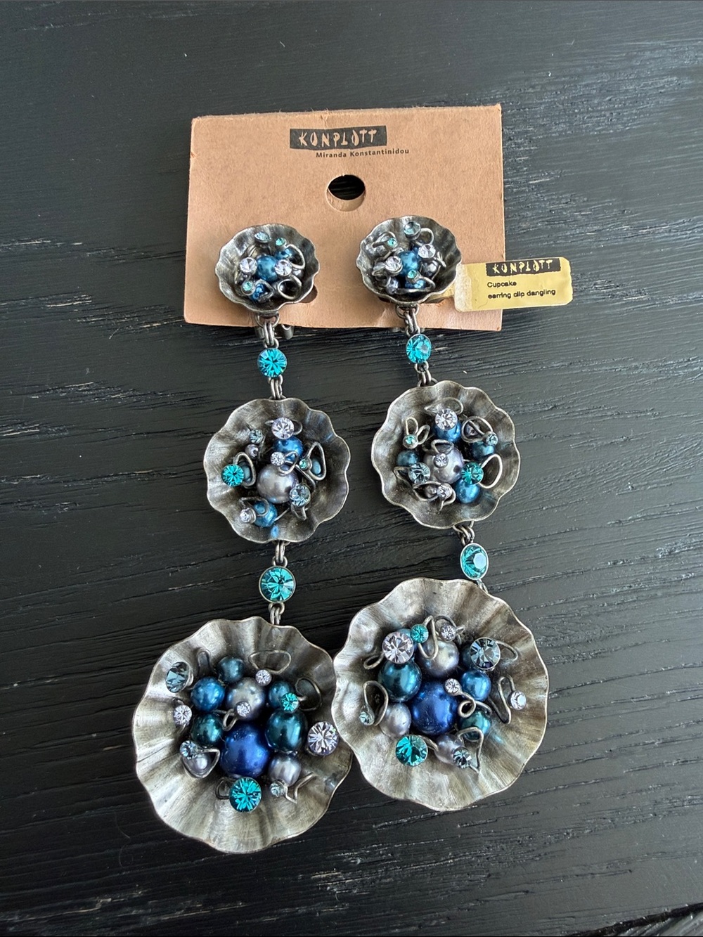 Konplott Blue Floral Drop Earrings with Teal Accents
